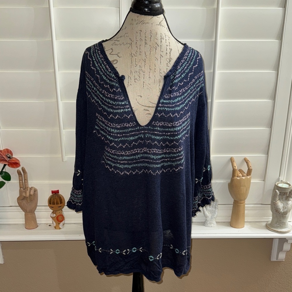 Nic+Zoe INTARSIA STITCHES SWEATER INDIGO MULTI